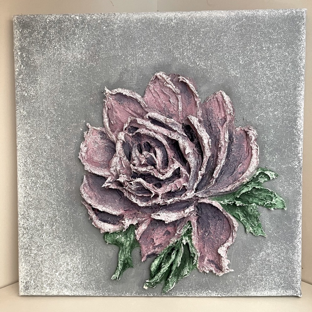 Original Hand 3D Sculpted Floral Botanical Painting Vintage Style